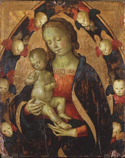 Madonna en Kind omringd door cherubijnen door Pietro Perugino