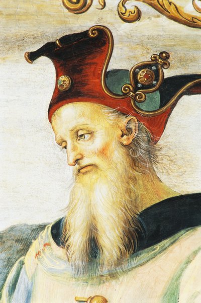 Pericles, fresco, Audience Hall, Collegio del Cambio, Priors Palace, Perugia, Umbrië, Italië door Pietro Perugino