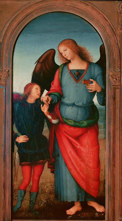 Polyptiek van de Chartreuse van Pavia: Tobie en de Aartsengel Gabriël. Schilderij door Pietro Vannucci, bekend als il Perugino door Pietro Perugino