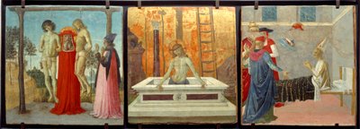 Sint Hiëronymus ondersteunt twee onterecht opgehangen jonge mannen door Pietro Perugino