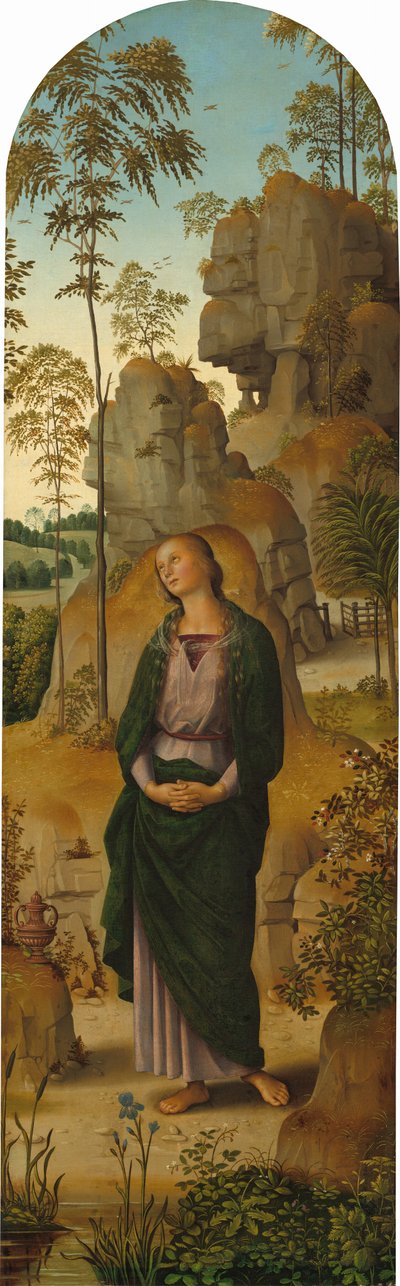 De Kruisiging met de Maagd, Sint Jan, Sint Hiëronymus en Sint Maria Magdalena door Pietro Perugino