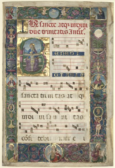 De Drie-eenheid: Blad uit een Graduale met Initiaal B door Pietro Perugino