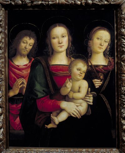 De Maagd en Kind omringd door Sint Johannes de Doper en Sint Catharina door Pietro Perugino