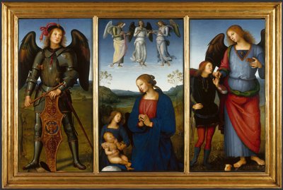 Drie panelen van een altaarstuk, Certosa, ca. 1500 door Pietro Perugino