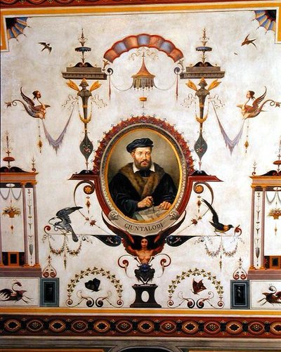 Portret van Giuntalodi, detail van het plafond van de Sala del Sindaco door Pietro Pezzati