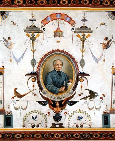 Portret van Lorenzo Bartolini (1777-1850), detail van het plafond van de Sala del Sindaco door Pietro Pezzati