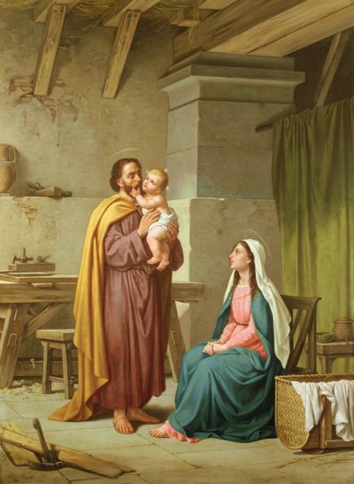 De Heilige Familie in de werkplaats van St. Joseph door Pietro Pezzati