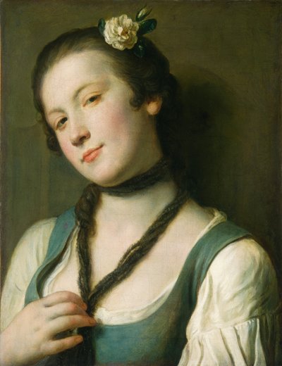 Een Meisje met een Bloem in Haar Haar door Pietro Antonio Rotari