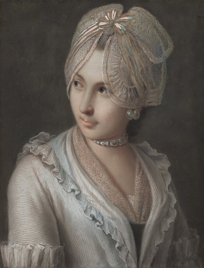 Een Elegante Jonge Dame met een Kantmuts door Pietro Antonio Rotari