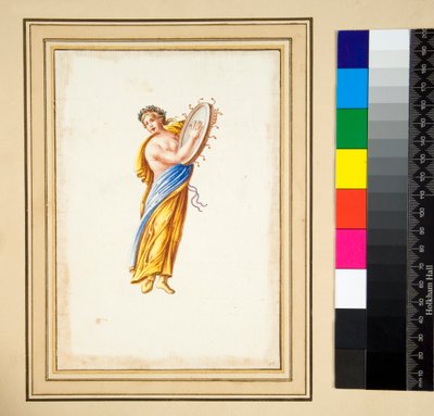 Geklede figuur die een trommel slaat door Pietro Santi Bartoli