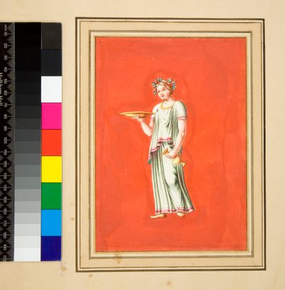 Vrouwelijk figuur op voetstuk met patera en amphora door Pietro Santi Bartoli