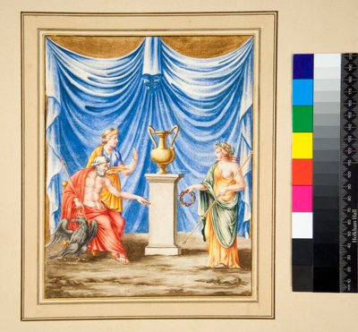 Jupiter zittend naar links met een Adelaar en een Vrouwelijke Figuur door Pietro Santi Bartoli
