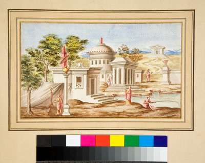 Groot ontwerp van een muur met schilderijen door Pietro Santi Bartoli