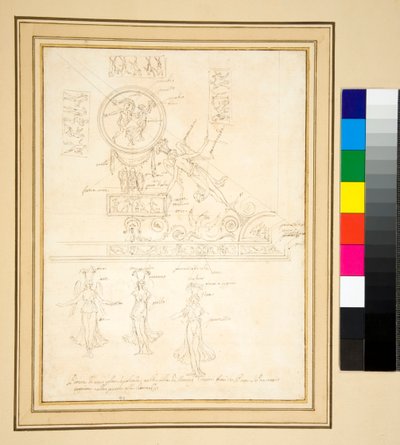Schets van een deel van een plafondfresco door Pietro Santi Bartoli