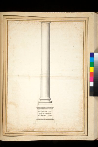 De zuil van Antoninus Pius getoond als gerestaureerd (pen en grijze wassing) door Pietro Santi Bartoli
