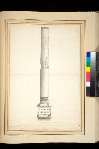 De zuil van Antoninus Pius getoond voor restauratie door Pietro Santi Bartoli