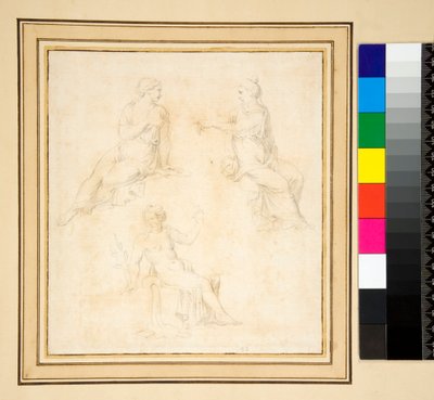 Drie zittende vrouwelijke figuren door Pietro Santi Bartoli