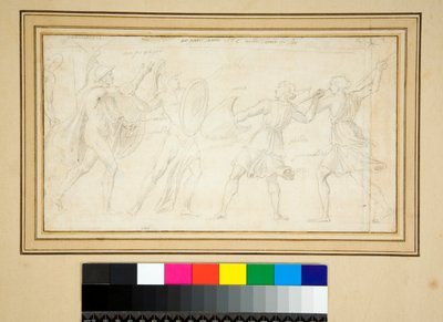 Twee amazones vechten tegen twee krijgers door Pietro Santi Bartoli