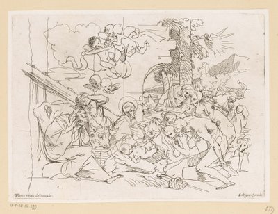 Aanbidding door de herders door Pietro Testa
