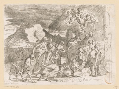 Aanbidding door de herders door Pietro Testa