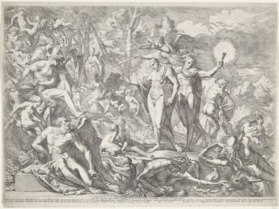 Jongeman arriveert op de Parnassus langs de weg van de Deugd door Pietro Testa