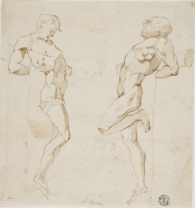Studies voor Kruisdieven (recto), Schets van figuren (verso) door Pietro Testa