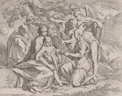 De Heilige Familie gevoed door engelen, ca. 1642-44 door Pietro Testa