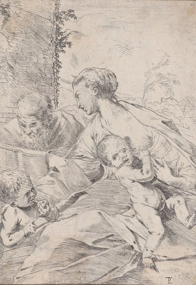 De Heilige Familie met de jonge Sint Jan die een appel vasthoudt, ca. 1630 door Pietro Testa