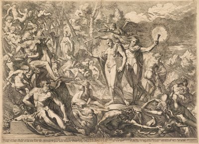 De triomf van de deugdzame kunstenaar op Parnassus door Pietro Testa