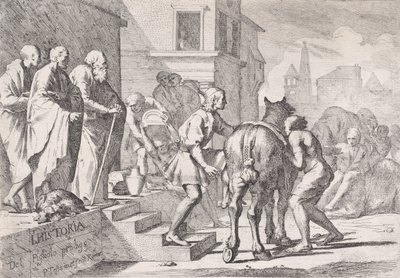 Het vertrek van de verloren zoon, getoond op het punt een paard te bestijgen, uit een serie van vier..., ca. 1645 door Pietro Testa