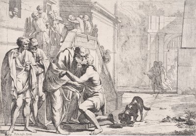 De terugkeer van de verloren zoon, de vader omhelst zijn zoon, uit een serie door Pietro Testa