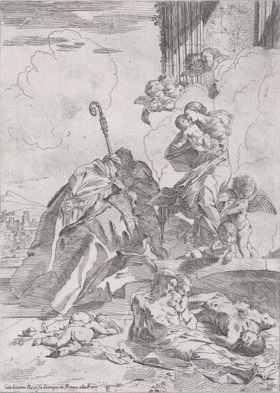 Drie Lucchese heiligen Sts Nicolaas Tolentino, Nicolaas van Bari die bemiddelen door Pietro Testa
