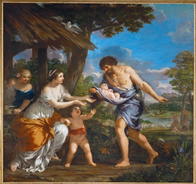 Romulus en Remus gevonden door Faustus ... door Pietro da (1596-1669) Cortona