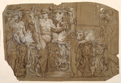 Antiek offer en het huwelijk van Perseus en Andromeda, naar Polidoro da Caravaggio door Pietro da Cortona