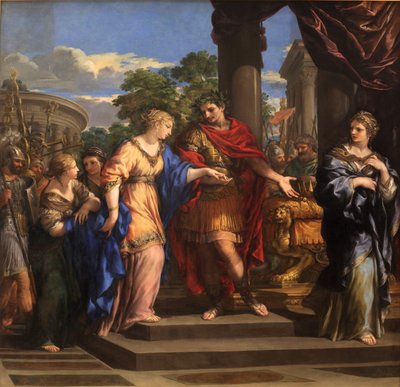 Caesar geeft Cleopatra de Troon van Egypte, ca. 1637 door Pietro da Cortona
