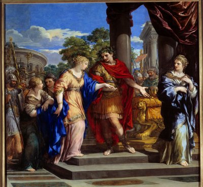 Cesar zet Cleopatra terug op de troon van Egypte door Pietro da Cortona