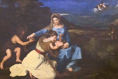 Madonna en kind met heiligen, ca. 1625, naar Titiaan door Pietro da (1596 1669) Cortona