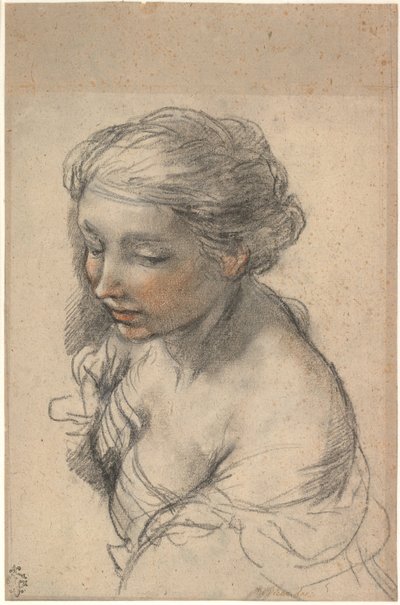 Buste van een jonge vrouw naar links gedraaid door Pietro da Cortona