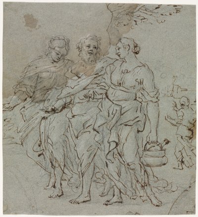 Lot en zijn dochters recto Schets voor Lot en zijn dochters verso door Pietro da Cortona
