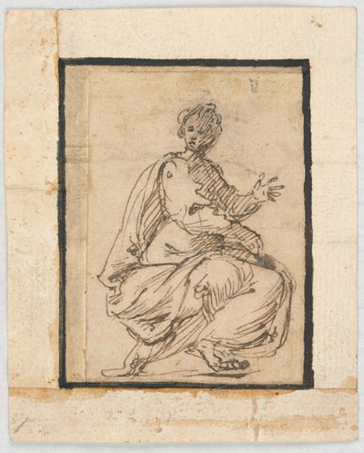 Schetsboekpagina: Allegorisch figuur door Pietro da Cortona