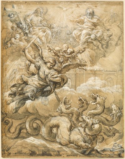 De Heilige Drie-eenheid met Michael die de draak overwint door Pietro da Cortona