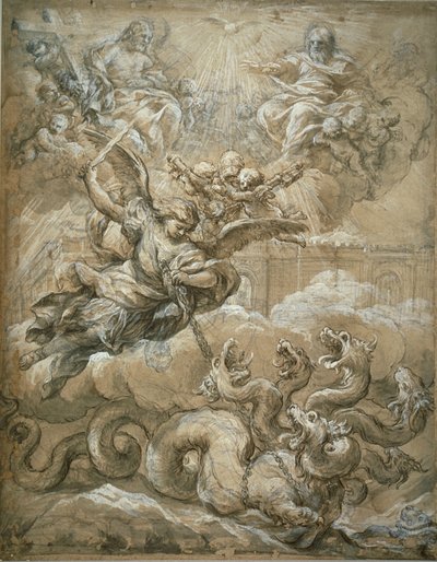 De Heilige Drie-eenheid met Sint Michael die de Draak Overwint, 1666 door Pietro da Cortona