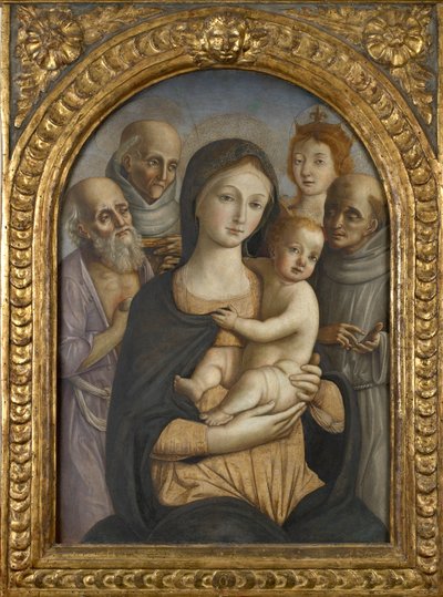 De Maagd en Kind met vier Heiligen, laat 15e eeuw door Pietro di Francesco degli Orioli