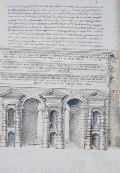 Porta Maggiore in Rome, tekening, uit Romeinse Oudheden, door Pirro Ligorio (1513-1583) door Pirro Ligorio