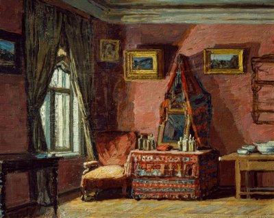 De slaapkamer in het huis van de componist Pjotr I. Tsjaikovski door Pjotr Iwanowitsch Petrowitschew