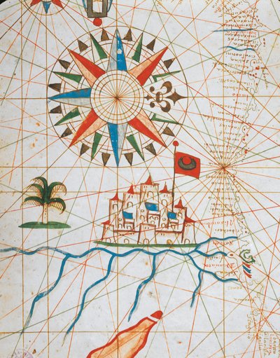 Alexandrië, Egypte, uit portolan atlas bestaande uit zes kaarten, door Placido Caloiro en Francesco Oliva, Perkament. 1646. door Placido Caloiro e Oliva