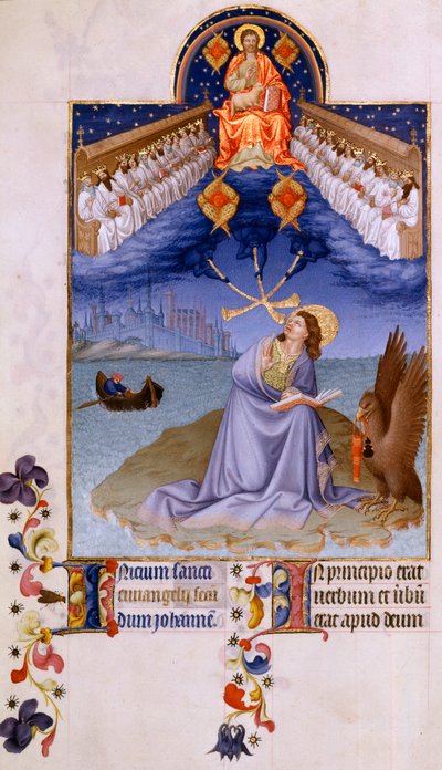 Sint Jan op Patmos. Miniatuur in "De zeer rijke uren van de hertog van Berry" door Pol De Limburg (15e eeuw) door Pol de Limbourg