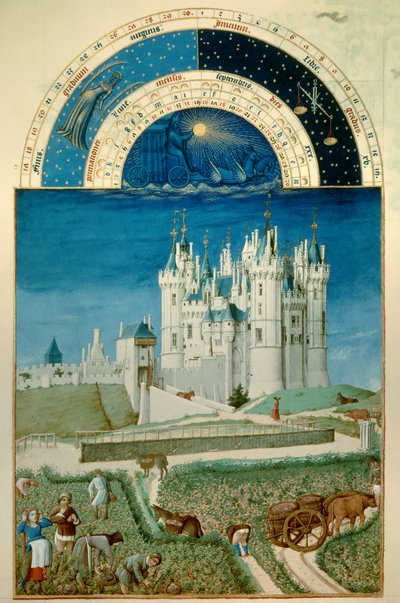 September: oogst. Op de achtergrond het kasteel van Saumur door Pol de Limbourg