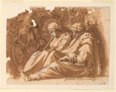 Zittende Figuren met Trofee door Polidoro da Caravaggio