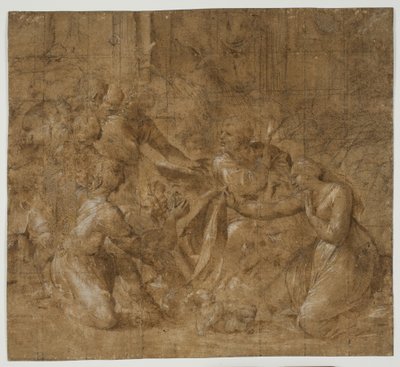 De aanbidding van de herders door Polidoro da Caravaggio